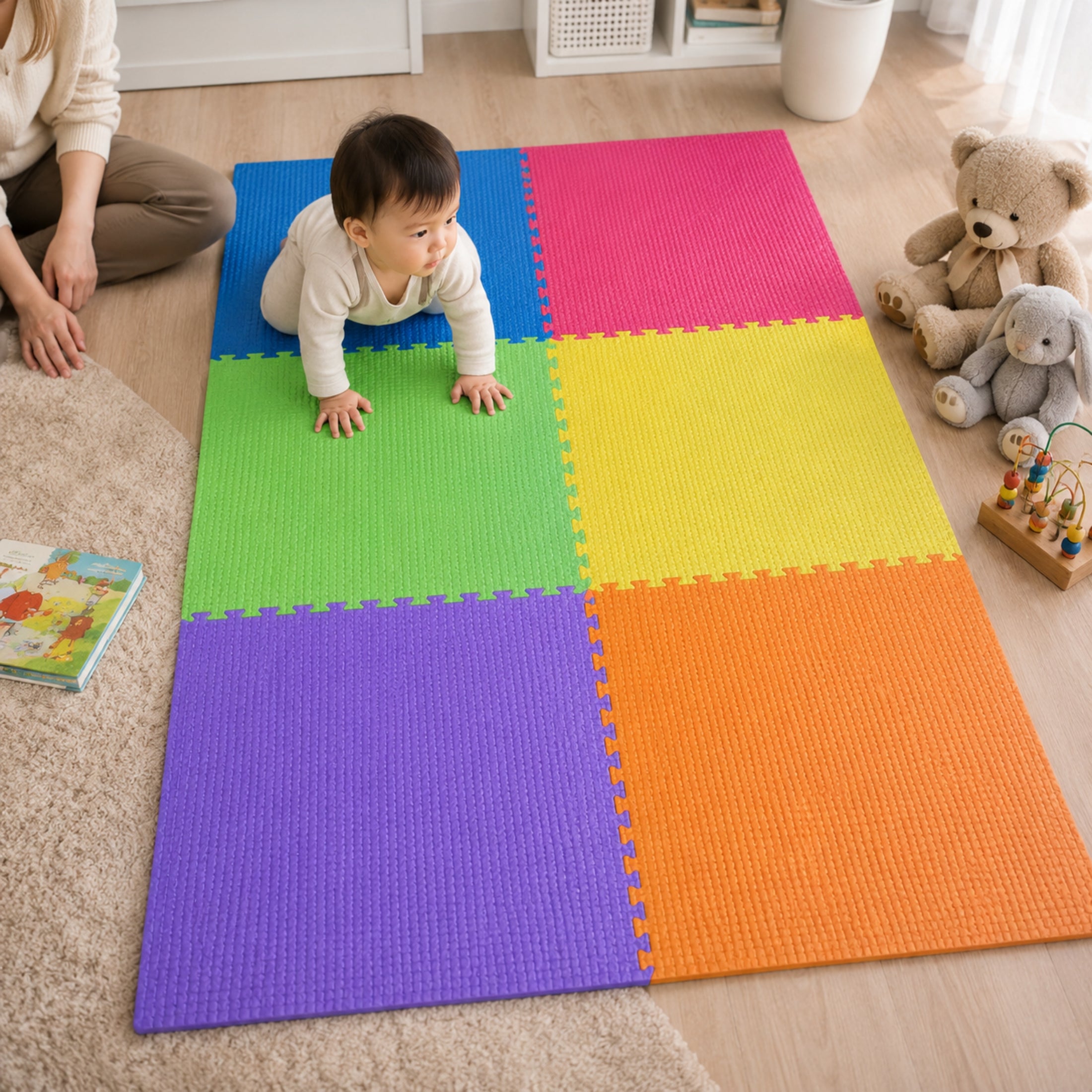 6-Piece Interlocking Rubberised Floor Mat Set – Multicolour