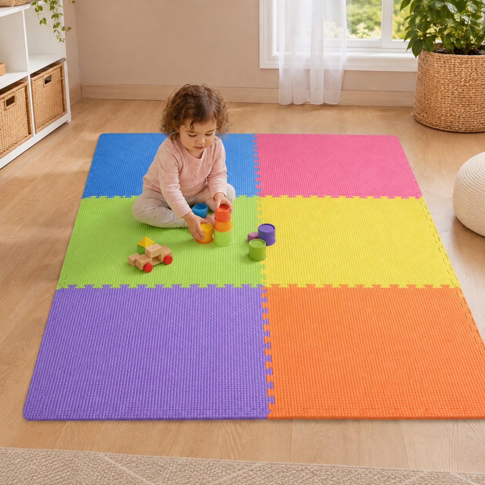 6-Piece Interlocking Rubberised Floor Mat Set – Multicolour