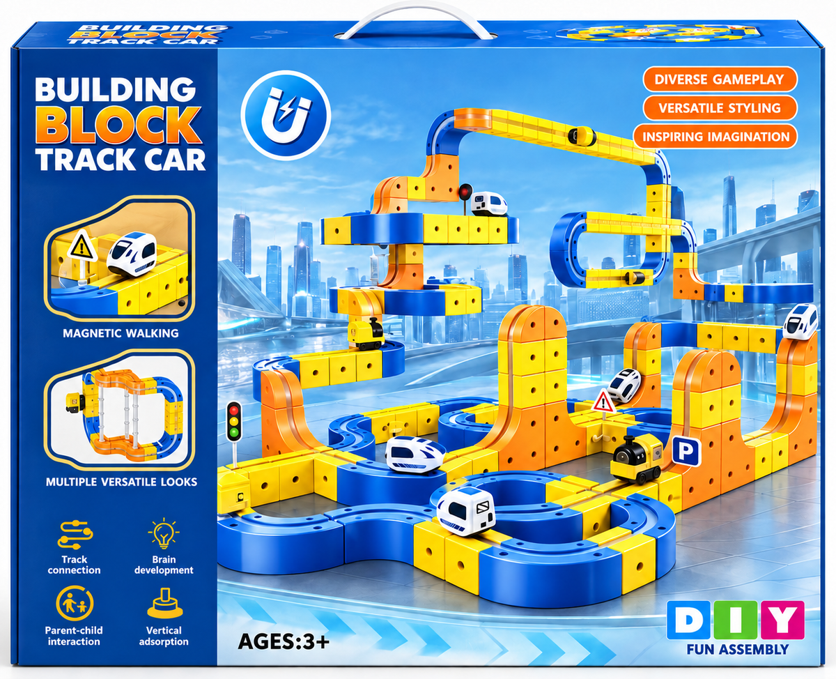 DIY Magnetic Building Block Track Car Set 169pc