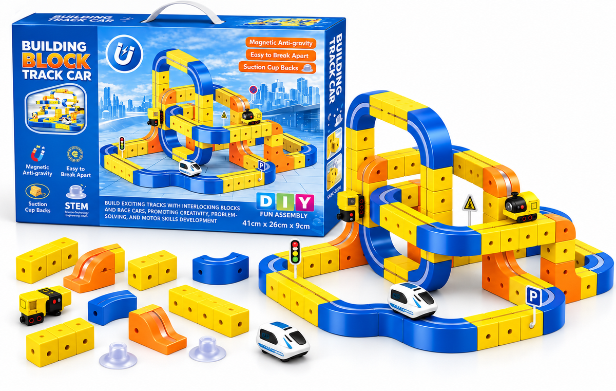 Magnetic Building Block Track Car Set 107 pcs