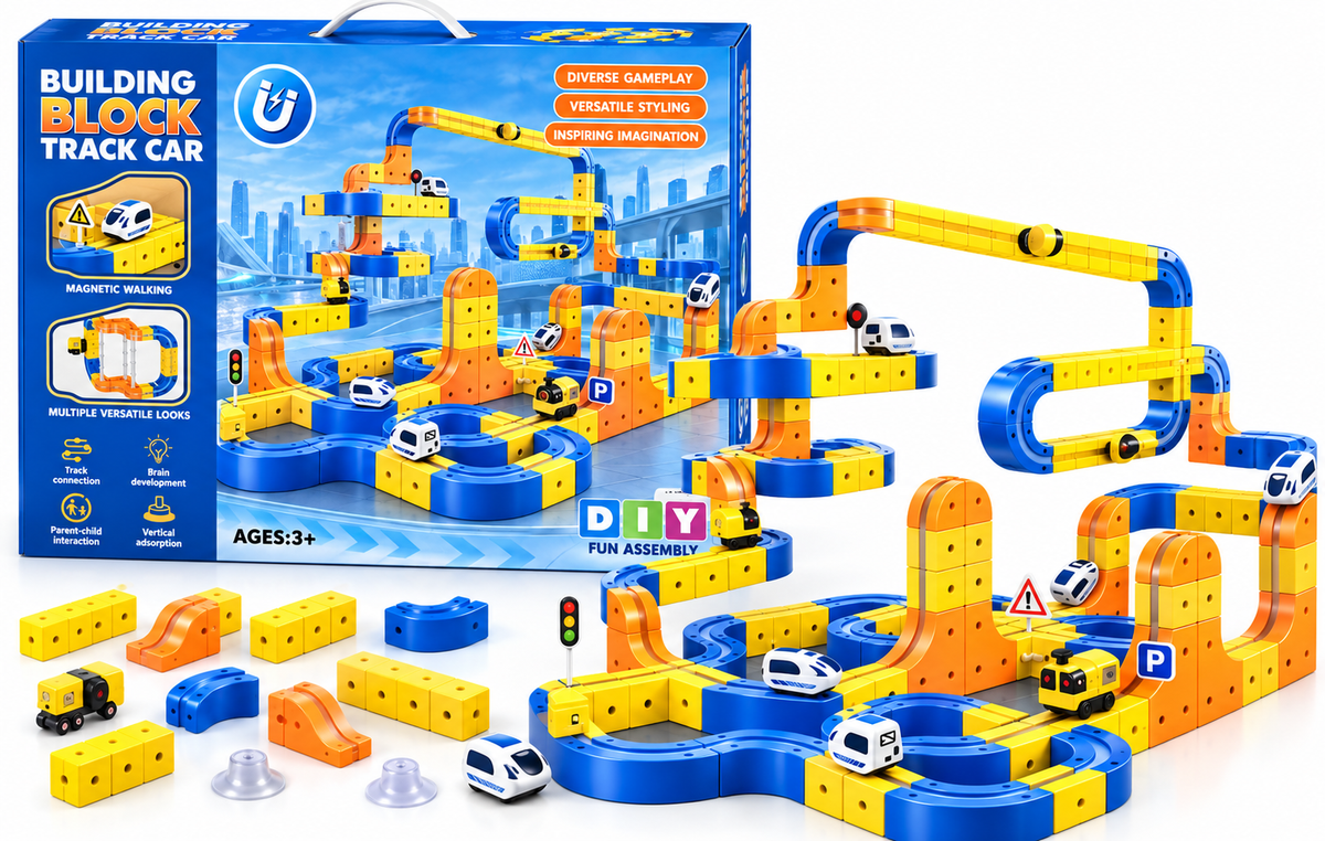 DIY Magnetic Building Block Track Car Set 169pc