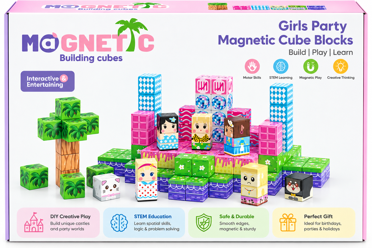 Magnetic Building Cubes.  Pink Girls Party theme. 135pcs