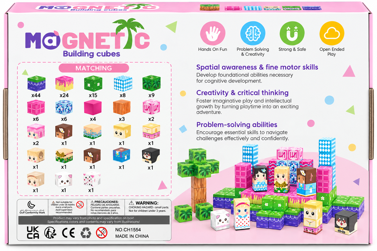 Magnetic Building Cubes.  Pink Girls Party theme. 135pcs