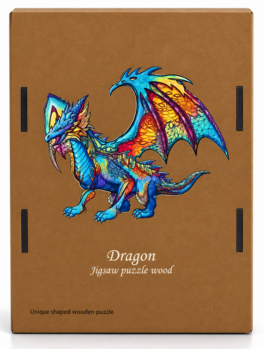 Wooden jigsaw puzzle in wooden box Dragon