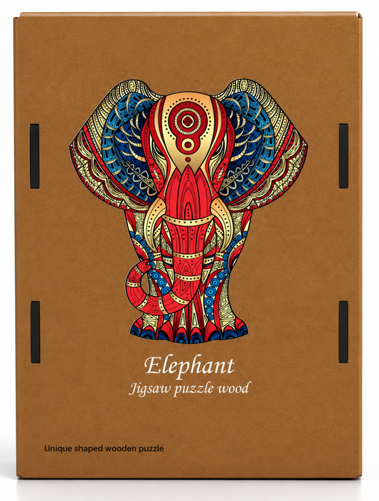 Wooden jigsaw puzzle in wooden box Elephant