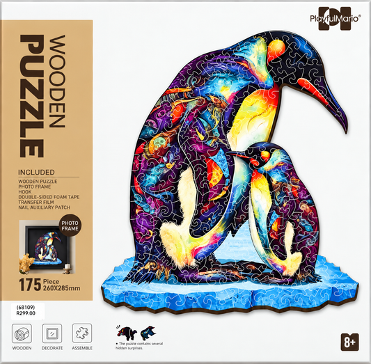 Wooden Art Puzzle with Frame Penguin