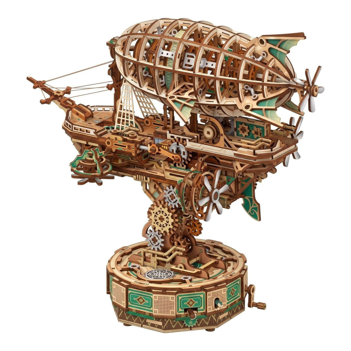 3D Puzzle Sailing in Fog Steampunk Airship Music Box 515 Piece | Tonecheer