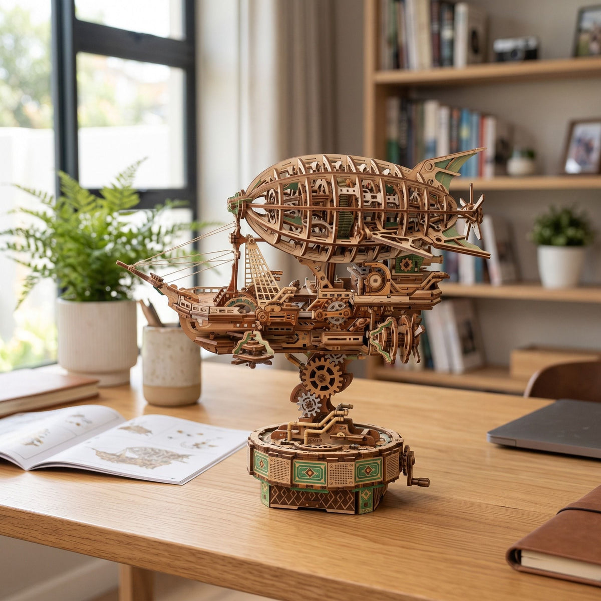 3D Puzzle Sailing in Fog Steampunk Airship Music Box 515 Piece | Tonecheer