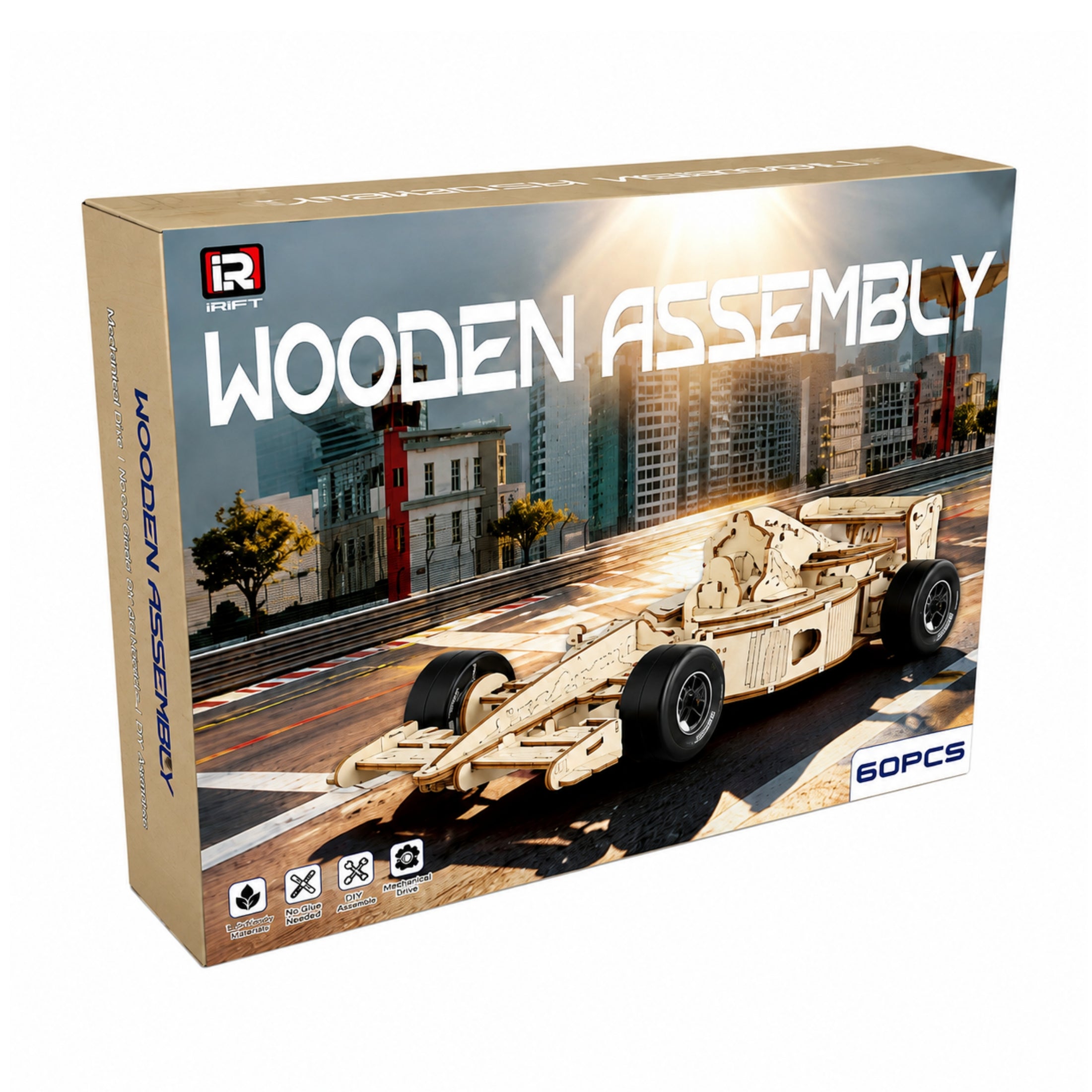 60-Piece DIY Wooden Assembly Equation Racing Car Model Kit