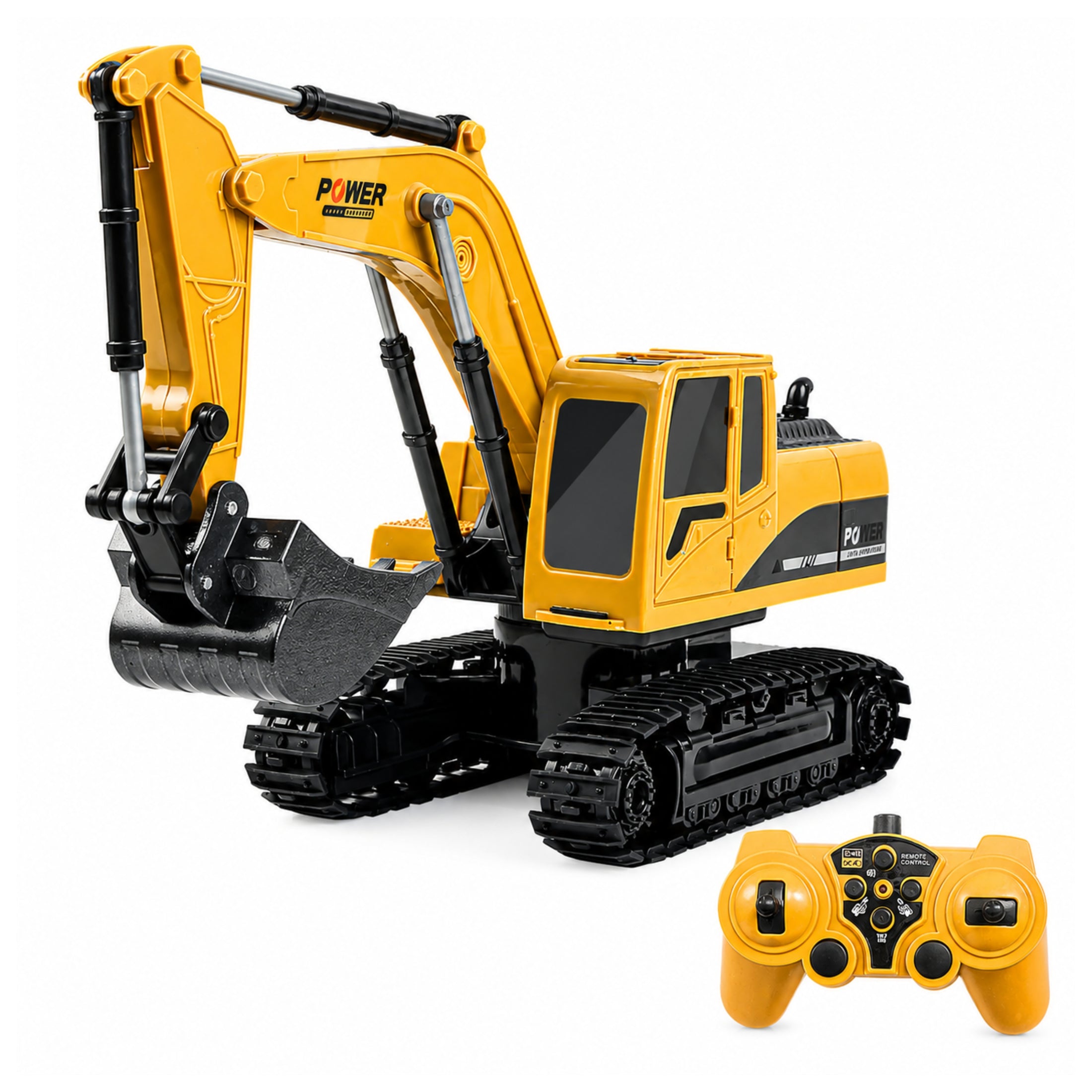 Alloy Remote-Controlled Excavator with Yellow Remote