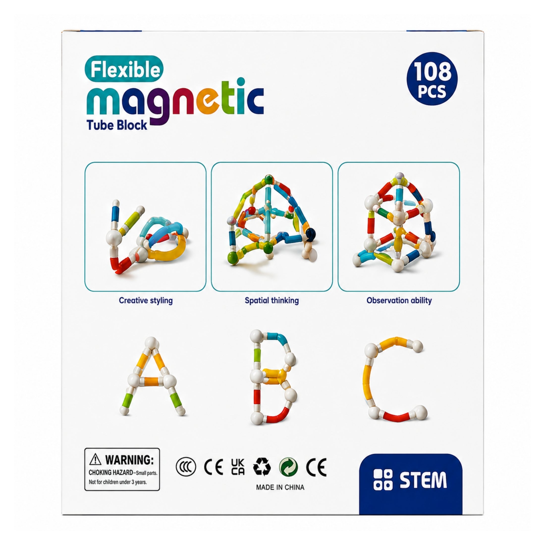108-Piece Flexible Magnetic Tube Building Block Set