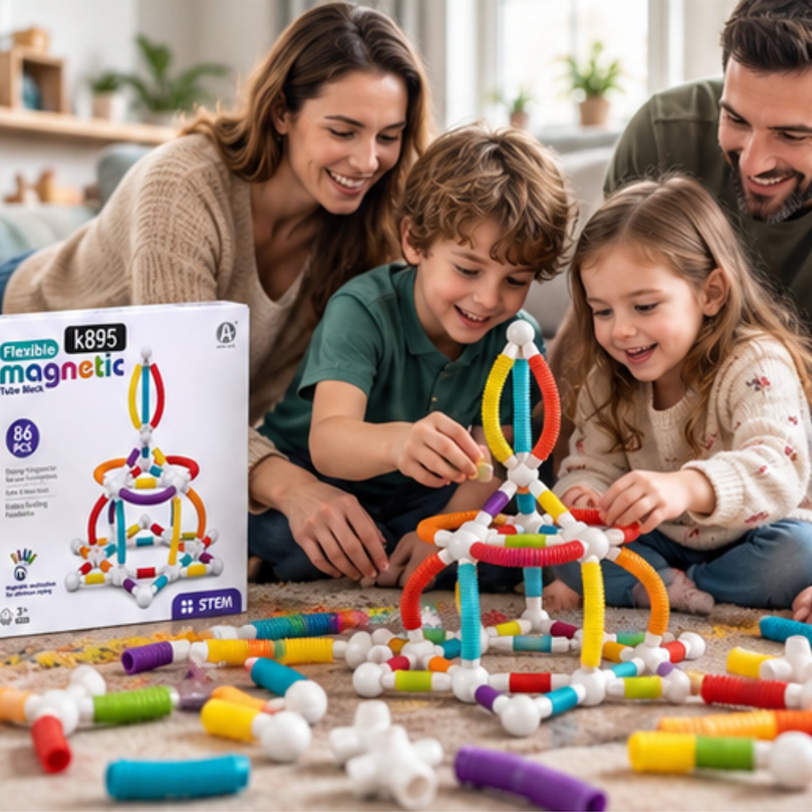 66-Piece Flexible Magnetic Tube Building Block Set