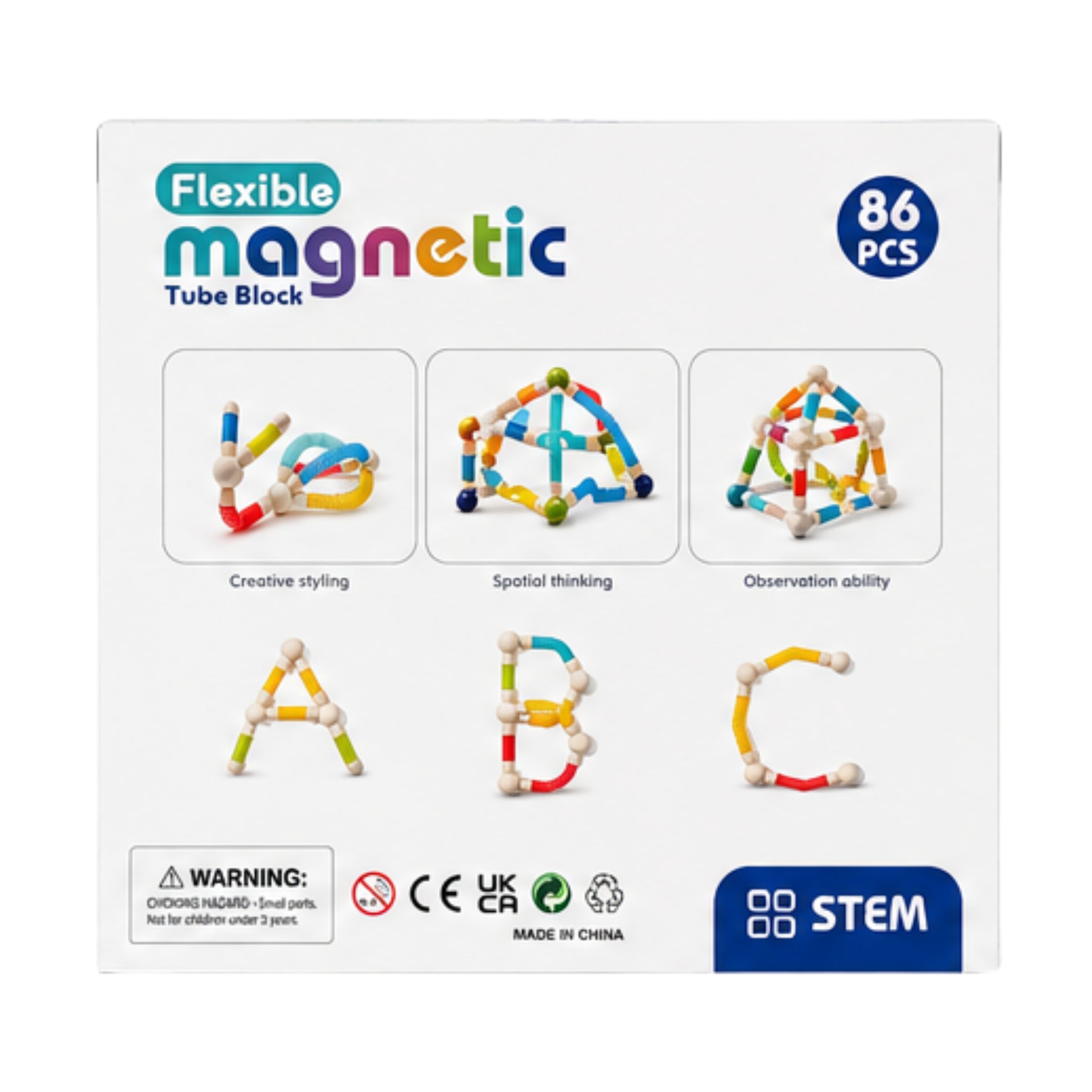 86-Piece Flexible Magnetic Tube Building Block Set