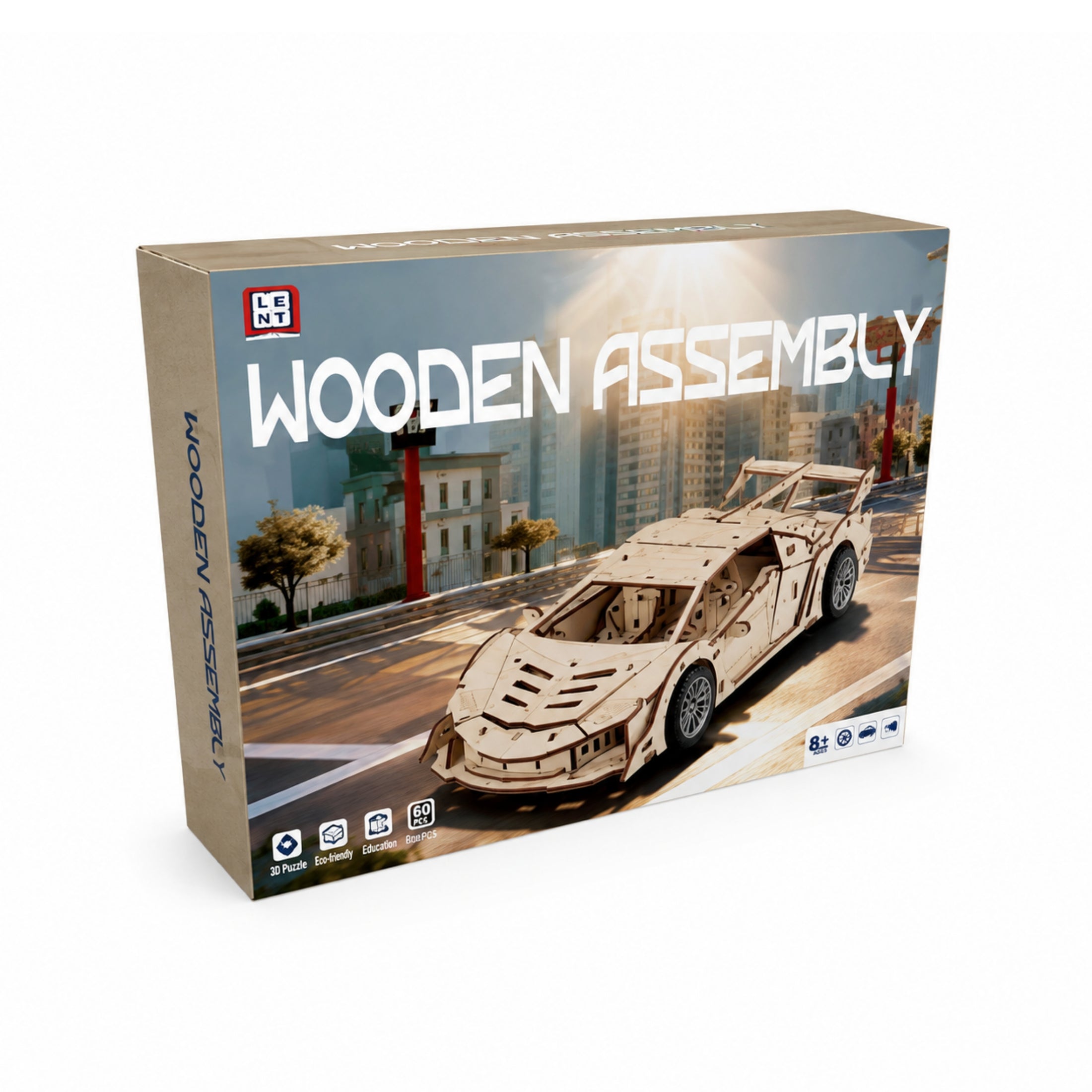 60-Piece DIY Wooden Assembly Phantom Sports Car Model Kit